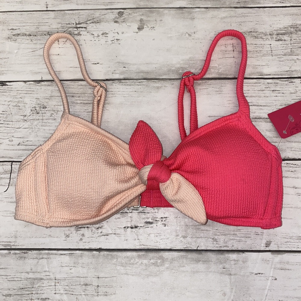 Xhilaration Bikini Top Womens XS Pink Nude Color block Tie Swim Bra Swim XS